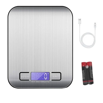 

HOT-Digital Kitchen Scales,10Kg /1G Food Scales, Stainless Steel Cooking Scales With Usb Rechargeable, Back-Lit Lcd Display