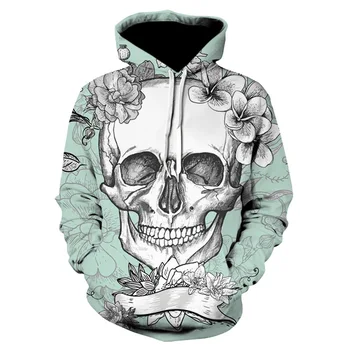 

Cloudstyle 2019 New Skull Hoodies Men Women 3D Tattoo Skull Vector Print Pullover Light Blue Sweatshirts Unisex Tracksuit Hooded