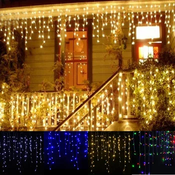 

Garland Christmas LED Curtain Icicle String Fairy Light 5M 96Leds Droop 0.3-0.5M Outdoor holiday party luces led decor