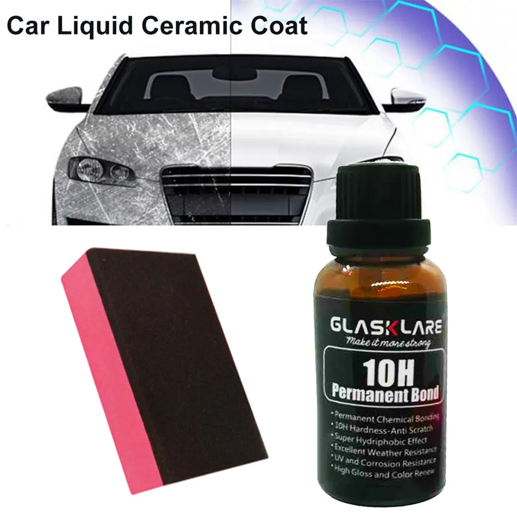 10H автомобильное покрытие из гидрофобного стекла, жидкое керамическое покрытие, автоматический набор для ухода за краской с губкой и чистящей жидкостью