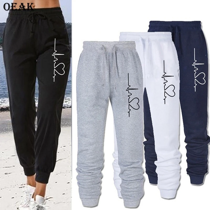 Loose Joggers Wide Women Men Elastic Waist Sports Pants Print Trousers Couple Leisure Streetwear Unisex Solid Sweatpants | Спорт и