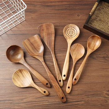 

Wooden Cooking Utensils Set for Kitchen Non-Scratch Wooden Spoon Spatula Strainer Kitchenware for Cooking Salad Kitchen Tools