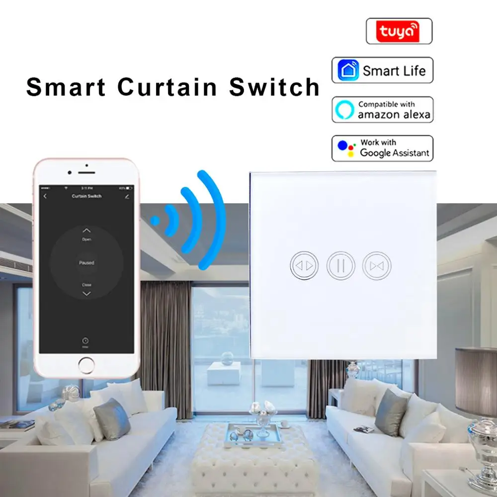 Слепой переключатель WiFi занавес рольставни Электрический Tuya Smart Life App Голосовое управление Умный переключатель для домашней работы с Alexa Google