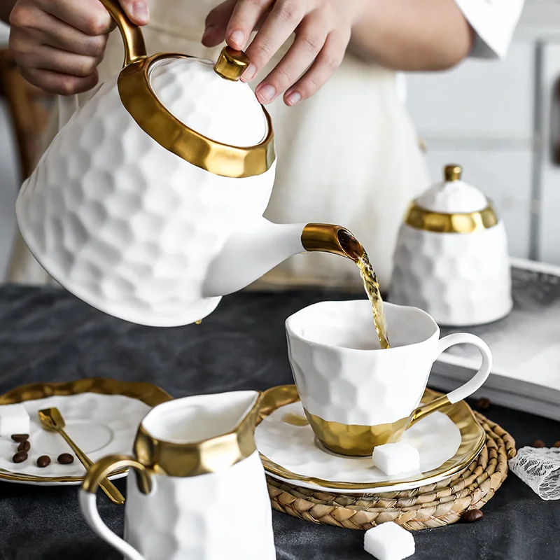 Ceramic Coffee Cup Set Simple Afternoon Teacup Tea Set with European Light Luxury Household Water Cup Teapot for Drinkware