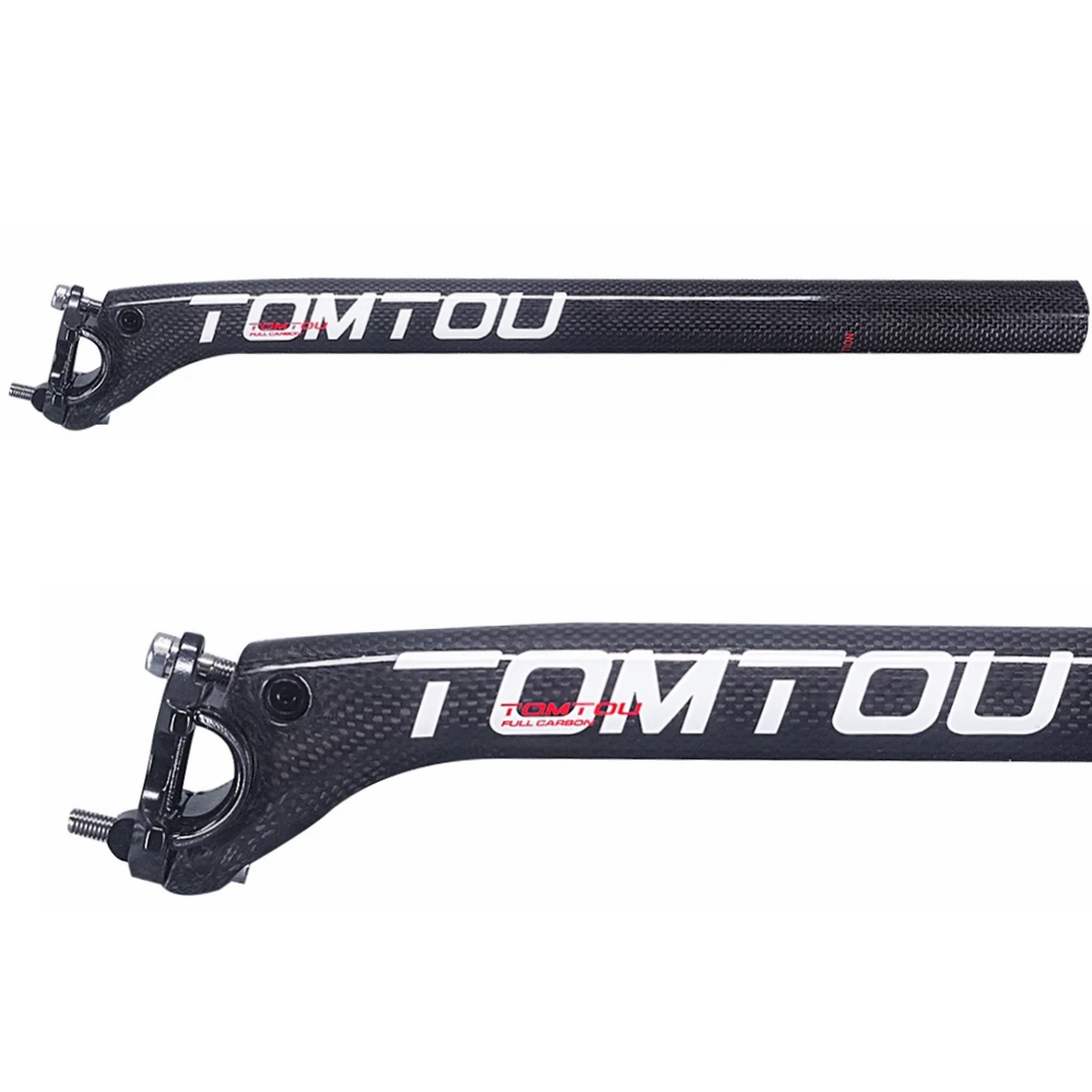 TOMTOU 3K Carbon Fibre Bicycle Road Handlebar+ Seatpost+ Stem Road Bike Bent Bar Parts Sets Glossy White- TS4T72