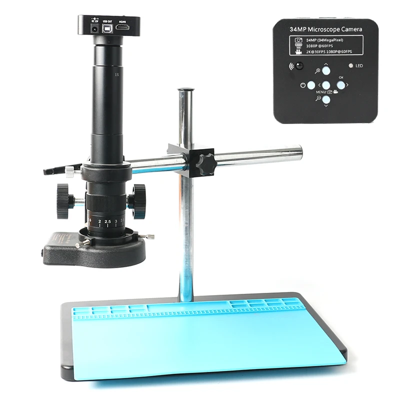 

Freely Adjustable Stand 34MP 1080P HDMI Video Industry Microscope Camera Video Recorder 180X 300X C-Mount Lens For PCB Soldering