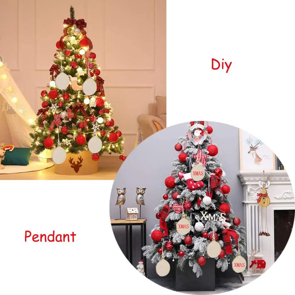 Wooden Round Blank Hanging Ornaments for Christmas Decor and DIY Craft Making 
