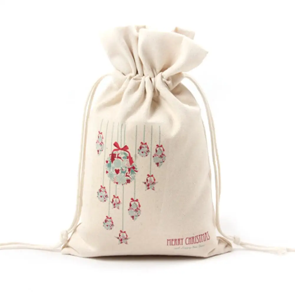 1 шт. Рождественский мешок 16 см X 23,5 см Холст Drawstring конфеты мешок счастливого Нового года детей рождественские подарочные сумки