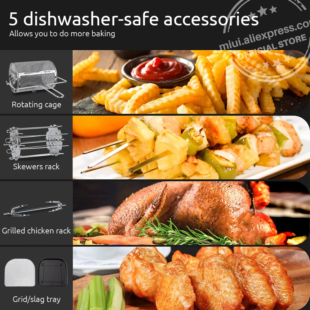 MIUI 10L/12.7QT электрическая воздушная фритюрница печь Turbostar Rotisserie Dehydrator светодиодный