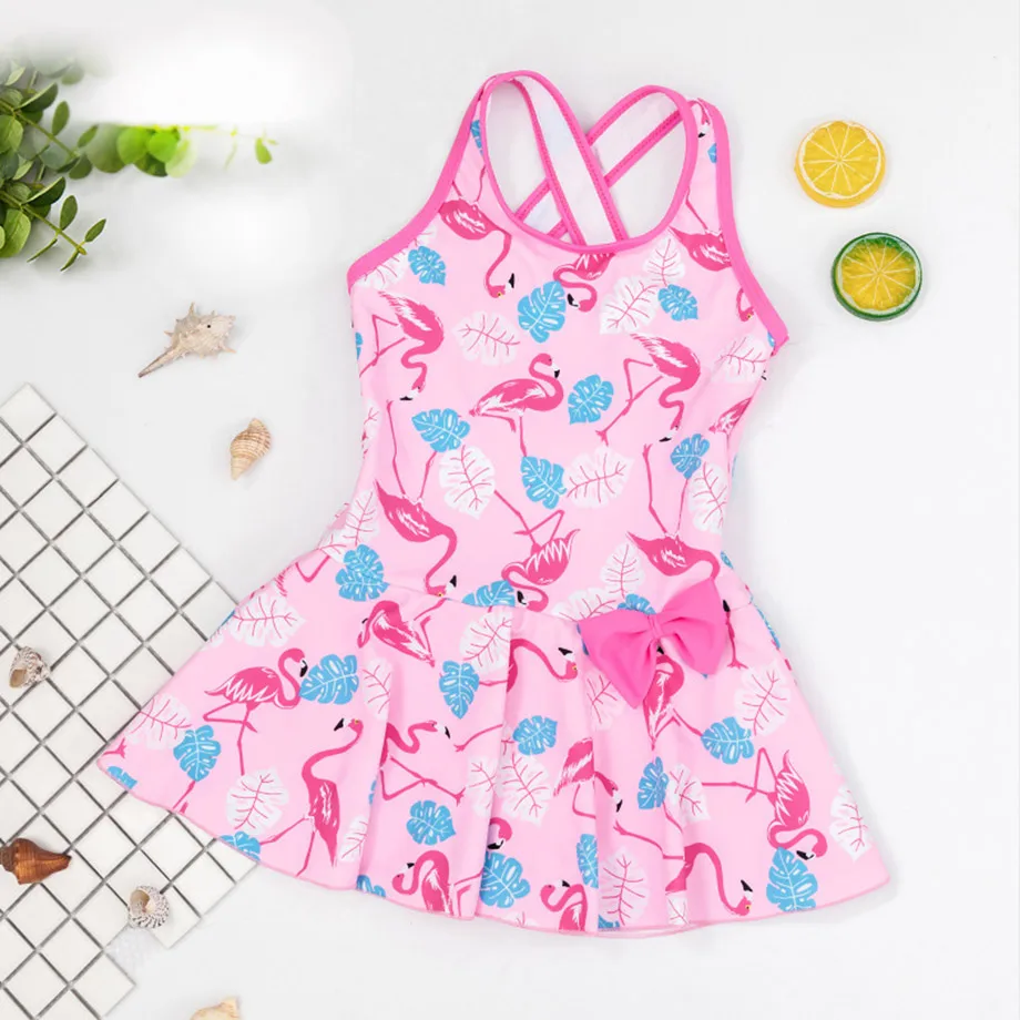 Flamingo Купальник для девочки, детская одежда для плавания с рисунком из мультфильма, купальный костюм с принтом для маленькой девочки, купальный костюм, купальник для девочек - Цвет: Flamingo