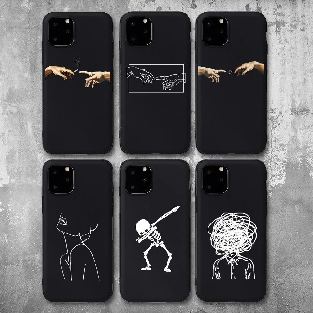 

Silicone Phone Case For iPhone X XR XS Max 7 8 6 6S Plus 5SE Fashion Abstract Art David lines Back Cover For iPhone 11 Pro Shell