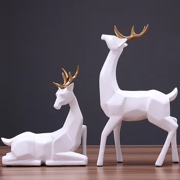 

Modern Creative Resin Deer Statue Vintage Figurines Home Decor Geometry Crafts Industrial decoration Resin Animal Figurine Gifts