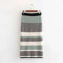 Хаундстоут Зеленый Оранжевый Гибкий Эластичный Высокая талия миди тонкий бедра теплая вязаная юбка для женщин женские юбки в полоску saias