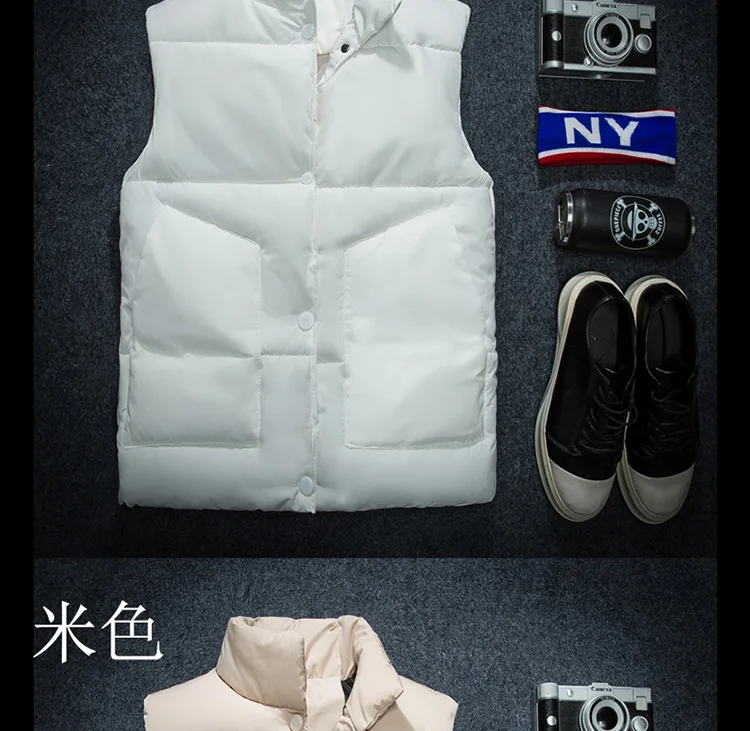 19 зима стиль Мужская мода корейский стиль Толстый стоячий воротник хлопок стеганая одежда жилет Молодежный Повседневный простой хлопковый жилет