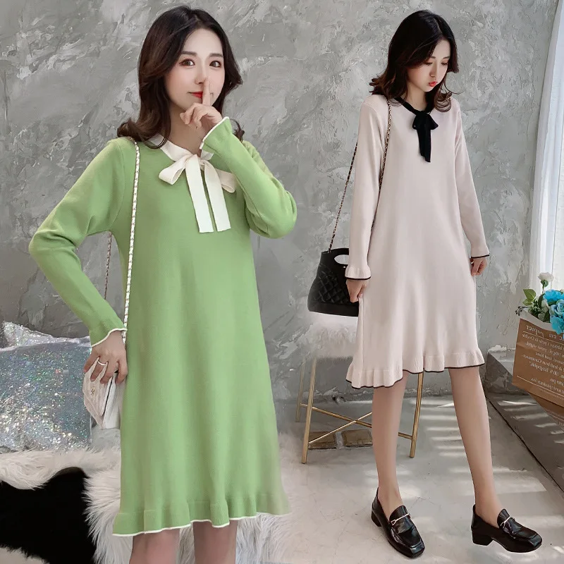 

Photo Shoot 2019 Autumn And Winter New Style Maternity Clothes Fashion Loose Mid-length Dress Sweater Elegant Large Size Dress
