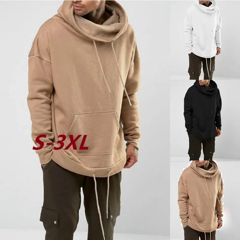 

Autumn Men Plus Size Plain Hooded Plush Sweatshirt New Slim Drawstring Pockets Male Hoodies Pullover Tops Outwear For Men M-3XL