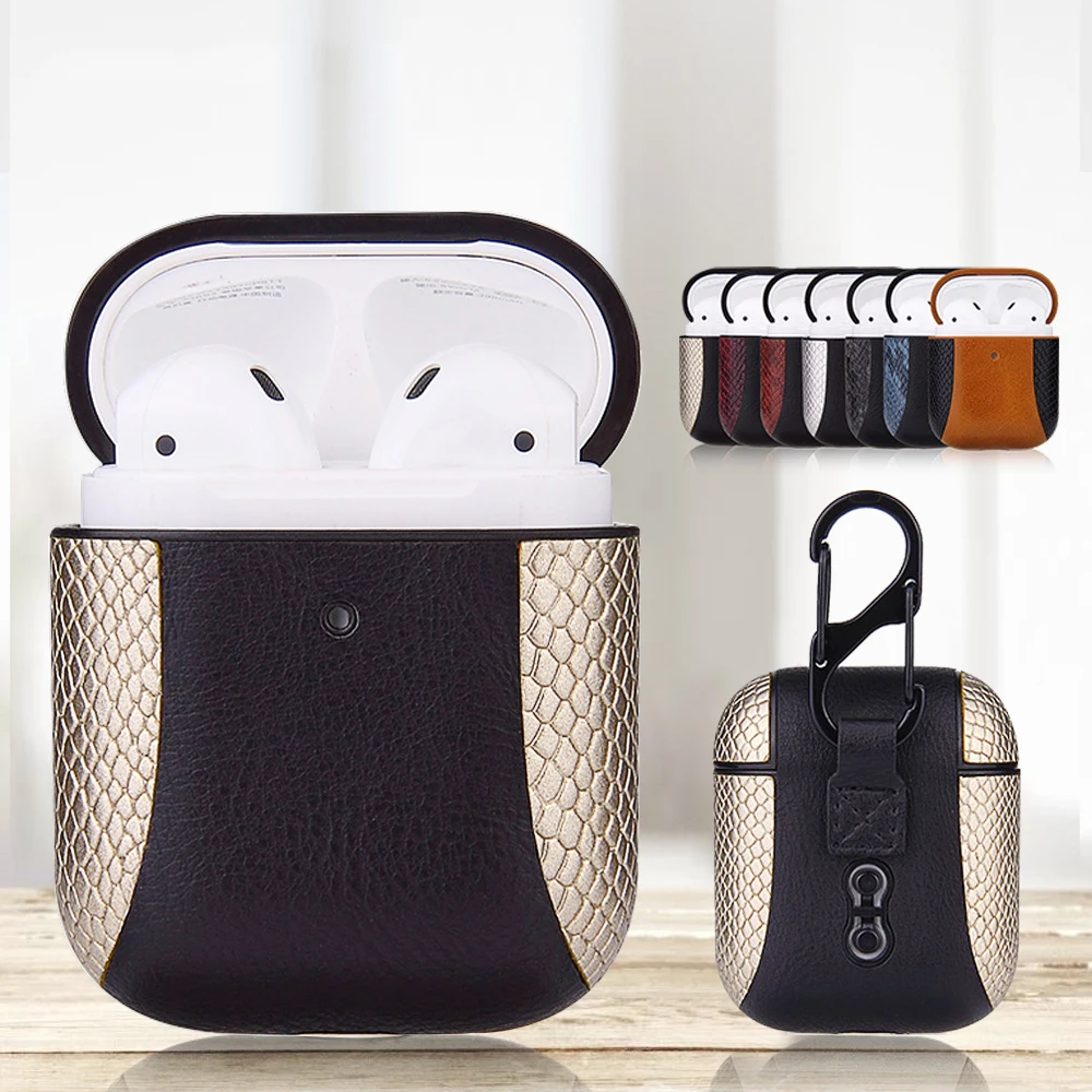 

Luxury leather Case For Apple Airpods 2 Retro Leather Cover Cases with Buttons Two color Vintage Leather Protective DropShipping