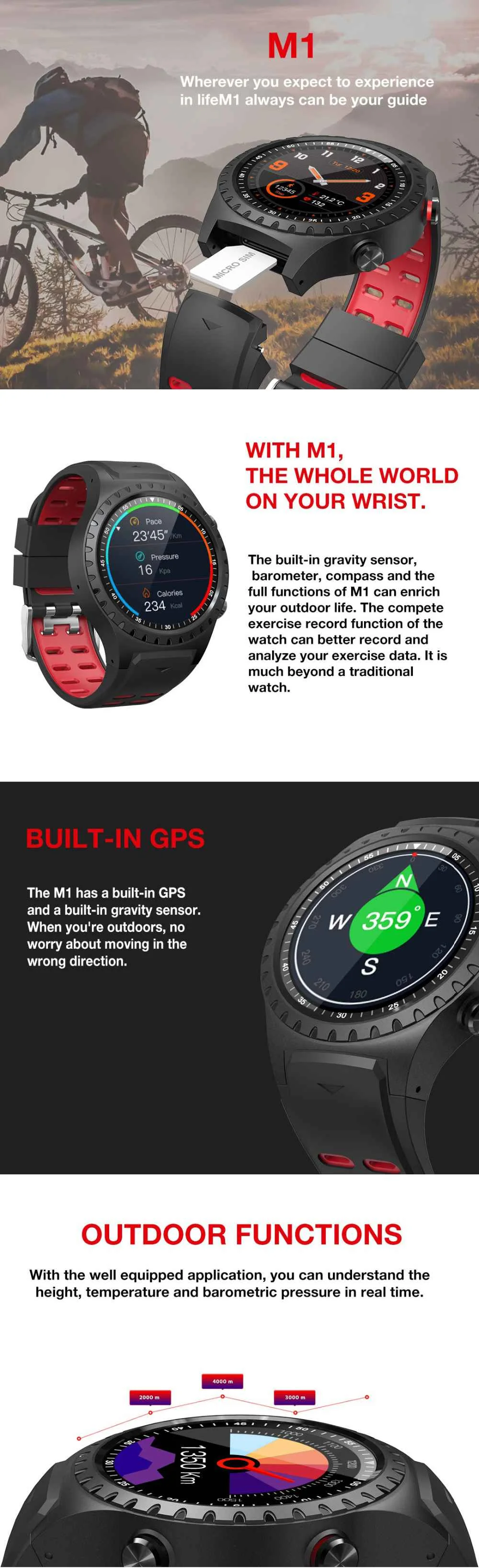 M1 Смарт часы Поддержка SIM телефонные звонки, GPS Smartwatch телефон для мужчин и женщин IP67 водонепроницаемый монитор сердечного ритма часы спортивные Смарт часы