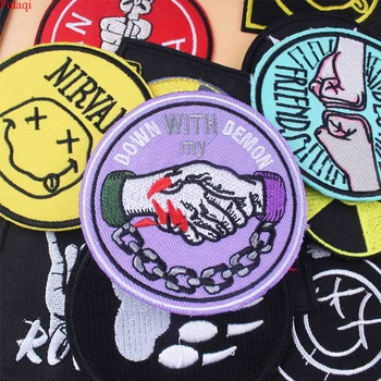 

Pulaqi Punk Black White Patch Hippie Rock Patch Embroidered Iron On Patches For Clothing NIRVANA Sticker Stripes For Clothes DIY