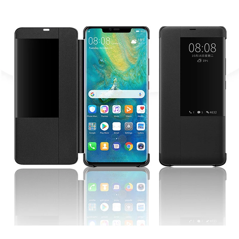 pu case for huawei Cửa sổ View Thông Minh Lật Bao Da Ốp Lưng Điện thoại Huawei P30 P40 Pro P20 Giao Phối 20 Lite X P10 Plus 20pro P Smart Z Y6 2018 2019 huawei pu case