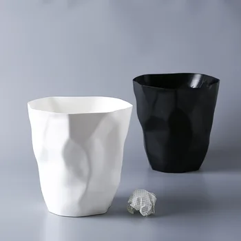 

Originality Drape Trash bin Round Plastic Standing Paper Basket Uncovered Trash can High-capacity Minimalism Garbage cans