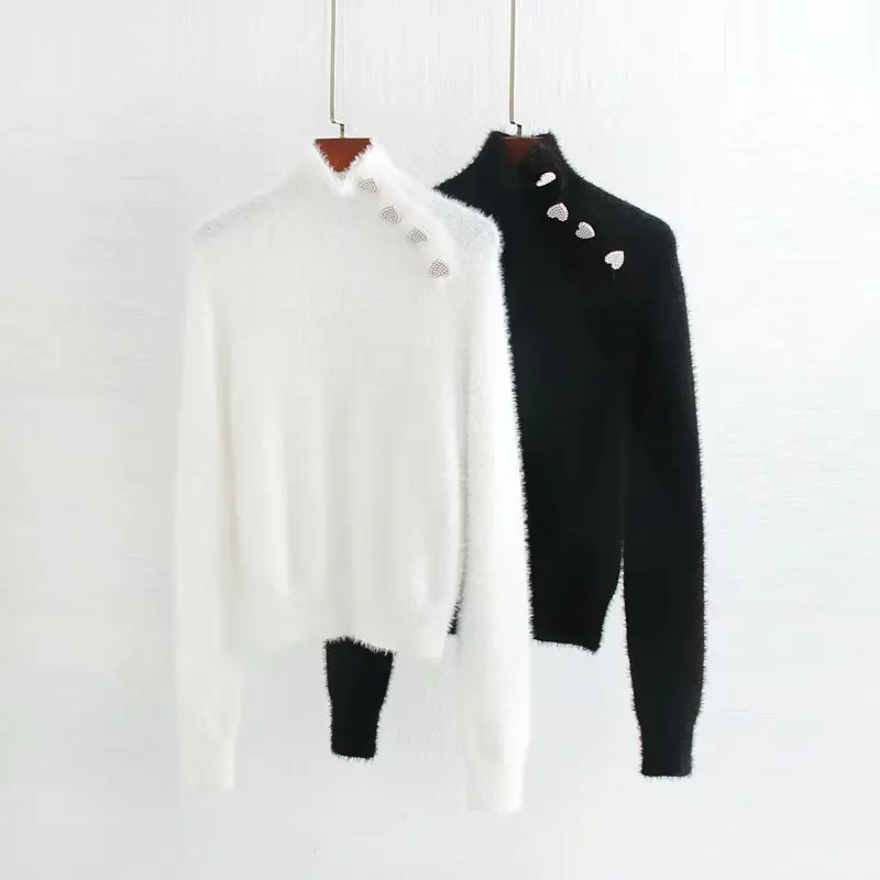 GOPLUS, женский свитер с высоким воротом, Повседневный, черный, белый, на пуговицах, теплый пуловер, свитера для женщин, s Pull Femme Nouveaute C8296