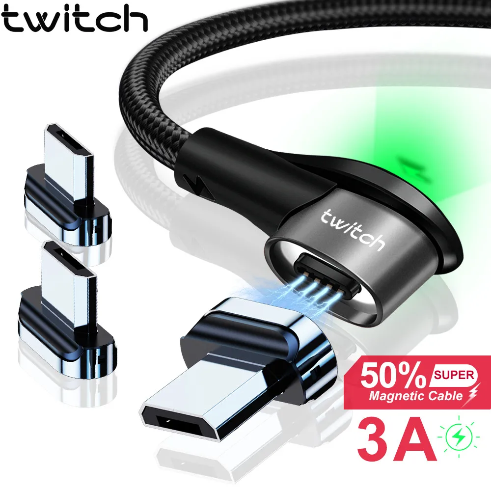 

Twitch 90 degrees Magnetic Micro USB Cable LED Indicator Upgraded Nylon Braided Data Sync USB Charger Cable for Micro USB Port