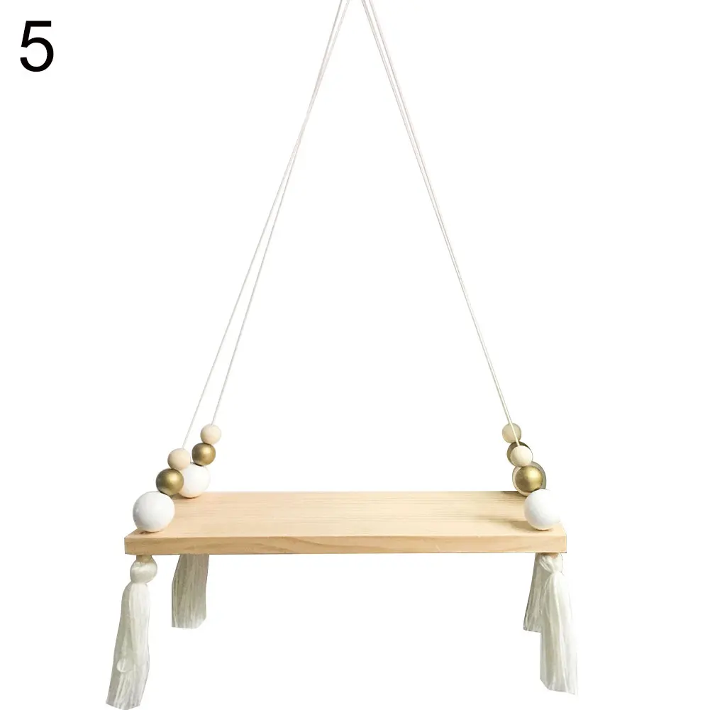 Wall Hanging Decoration Rack Wooden Board Beads Tassel Storage Shelf Holder Bedroom Wedding Backdrop Home Wall Hanging Decor