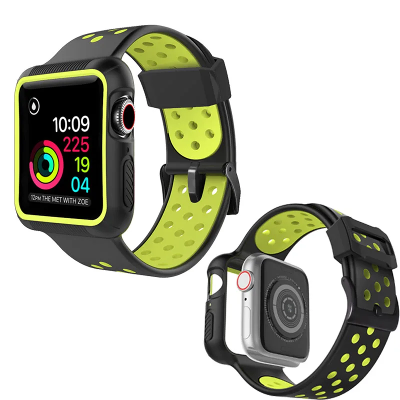 

watch Case+strap For apple watch band 44mm 40mm Compatible for iWatch band series 5 4 Soft silicone bracelet Wristband accessory