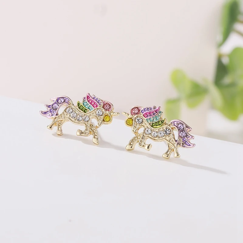 Cartoon Colorful Unicorn Necklace Earrings Bracelet Set Valentine's Day Gift Jewelry