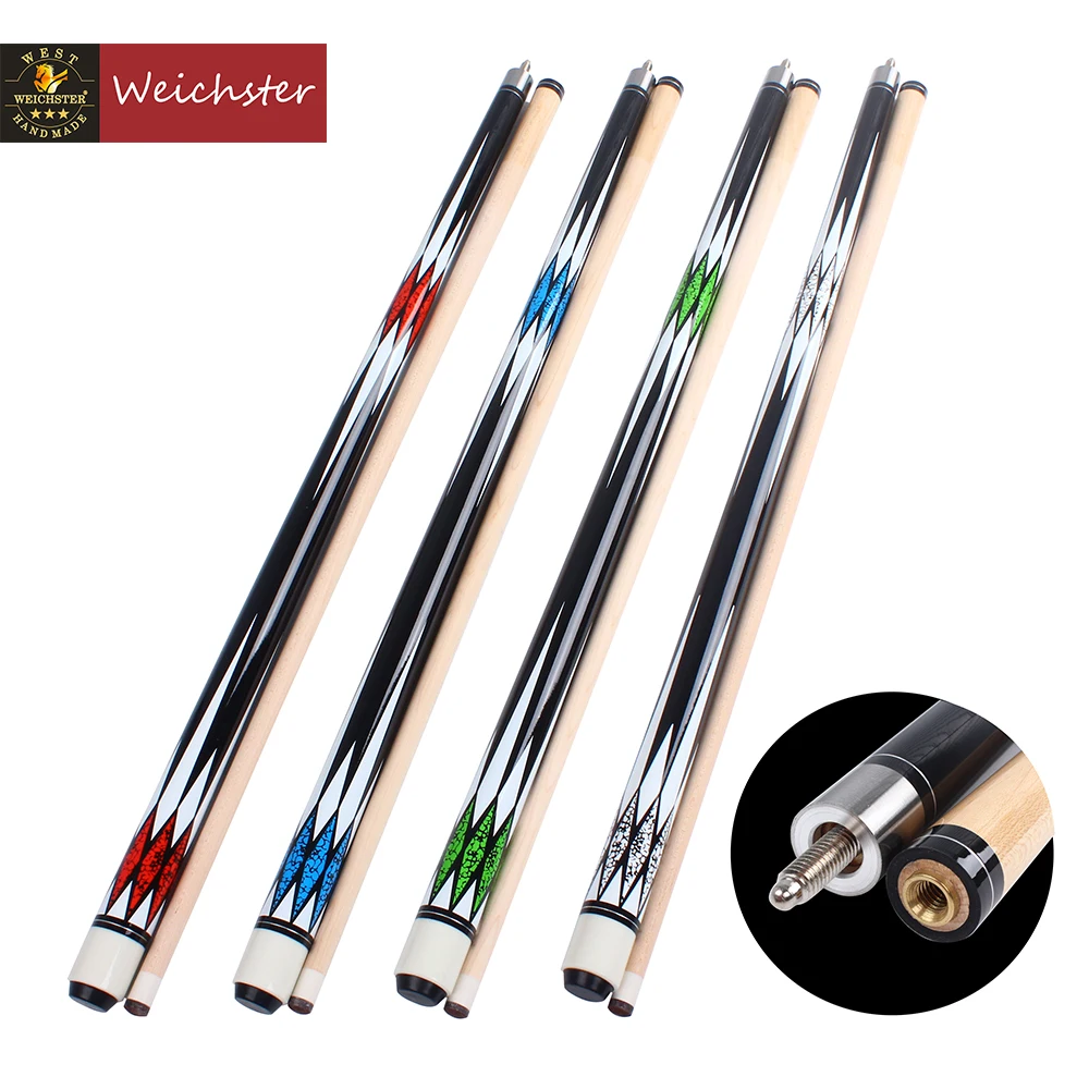 

Weichster Billiard Pool Cue Stick 1/2 Red Blue Green White Full Decal Cue 57" 13mm Tip with glove