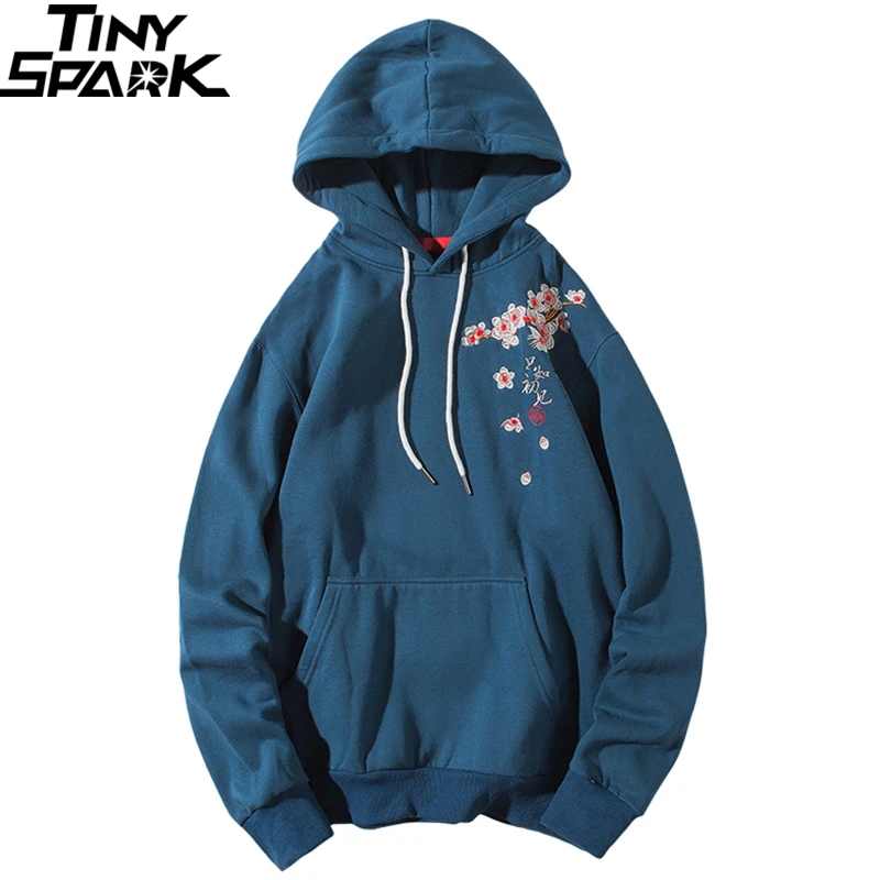 Kopen 2019 Streetwear Hip Hop Hoodie Sweatshirt Borduurwerk Japanse Sakura Kraan Mannen Harajuku Hoodie Trui Katoen Blauw Japan Stijl