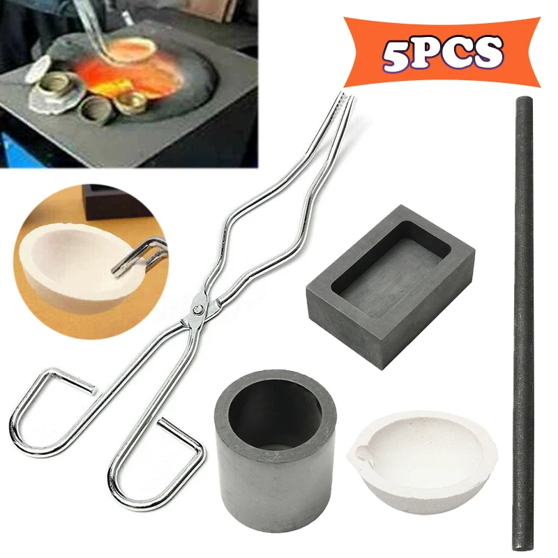 5pcs Torch Gold Melting Kit Gold Silver Crucible Tong Rod Graphite Ingot Mold Casting Crucible Set Jewelry Tools Equipments