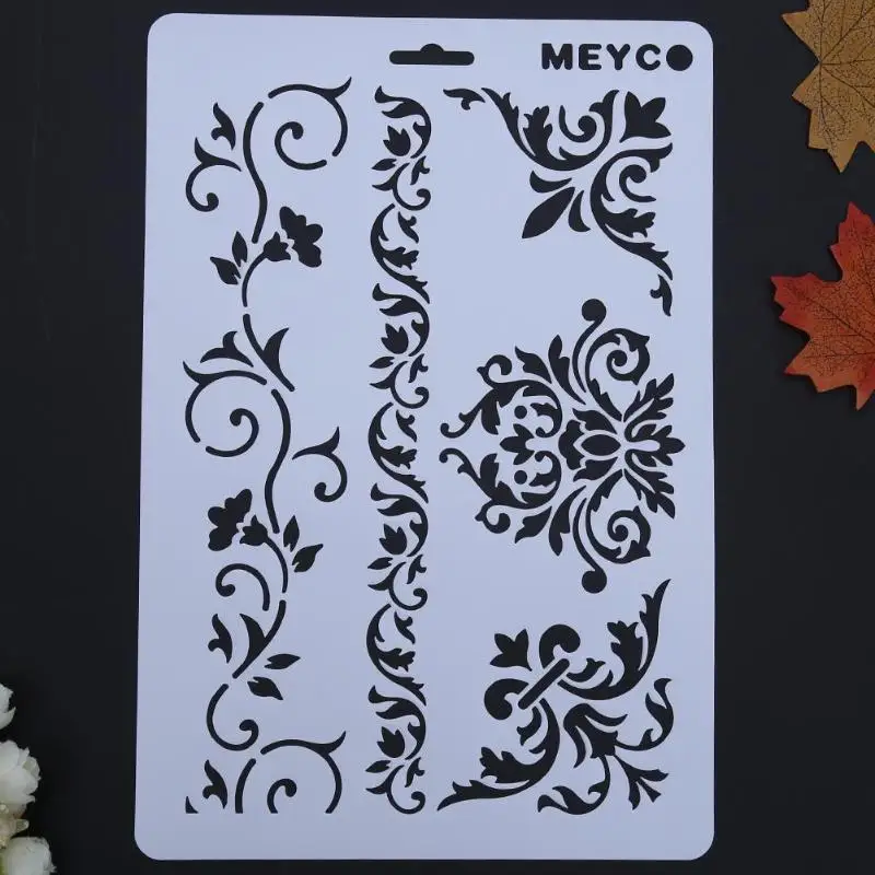 

Flower Vine DIY Layering Plastic Stencils Ruler Template Wall Scrapbooking Painting Photo Album Decor Embossing Paper Card Craft