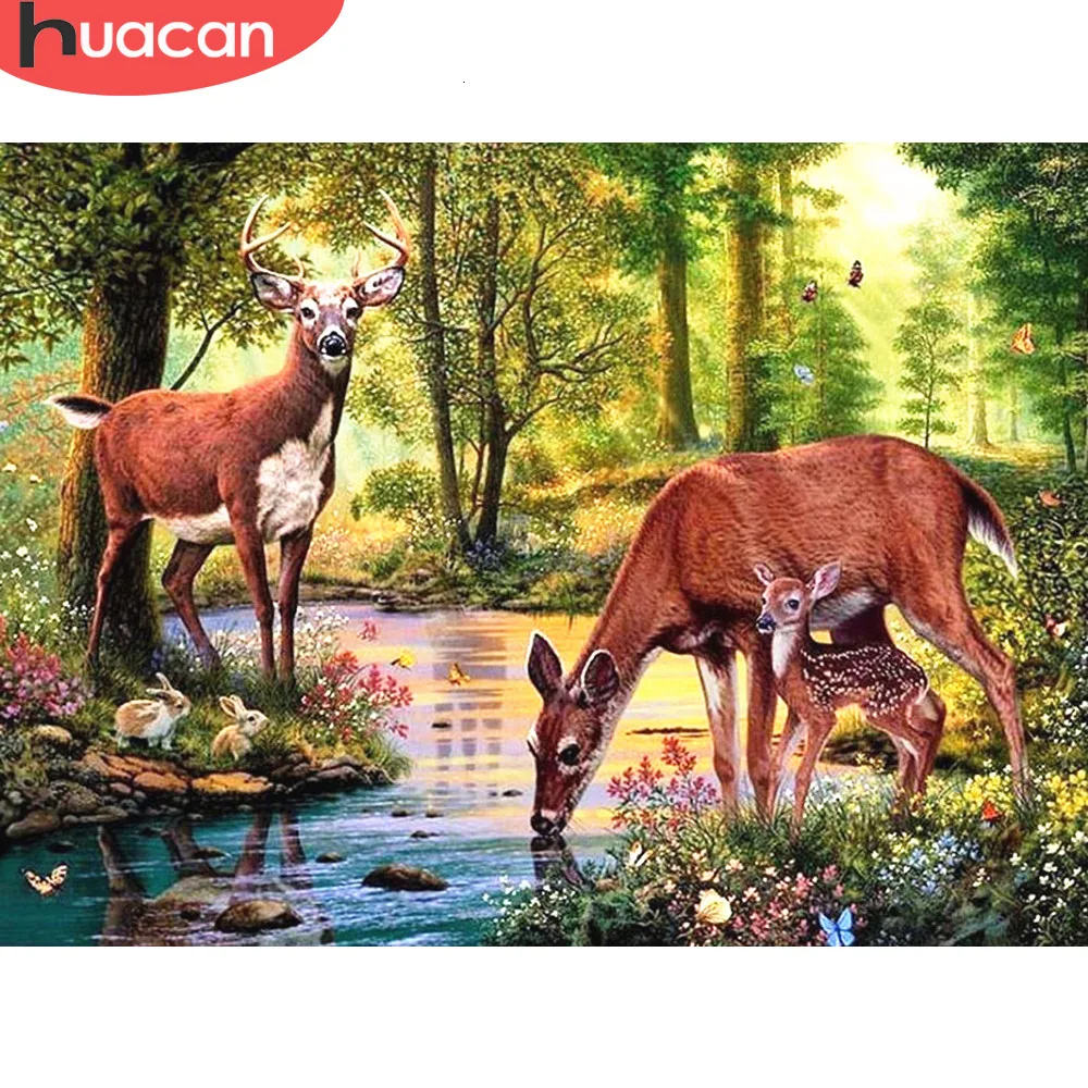 Алмазная мозаика HUACAN, 5D, сделай сам, картина с оленем, украшение для дома, полная квадратная картина, стразы, алмазная вышивка, животные