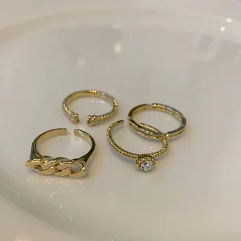 

Korea Fashion Zircon Ring For Women Ring Female Retro Opening Adjustable Chain Metal Ring Ring Crystal Suit Wedding Jewelry Gift