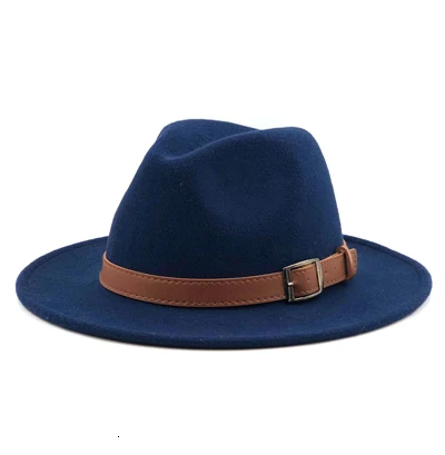 Новая шерстяная шляпа Fedora Hawkins фетровая шляпка с широкими полями женская Трилби Chapeu Feminino шляпа для женщин и мужчин Джаз церковь Крестный отец шляпы сомбреро - Цвет: Navy