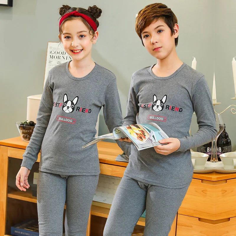 Girls Boys Base Layer Suit T-shirt Thermal Underwear Set Leggings Pajamas  Warm