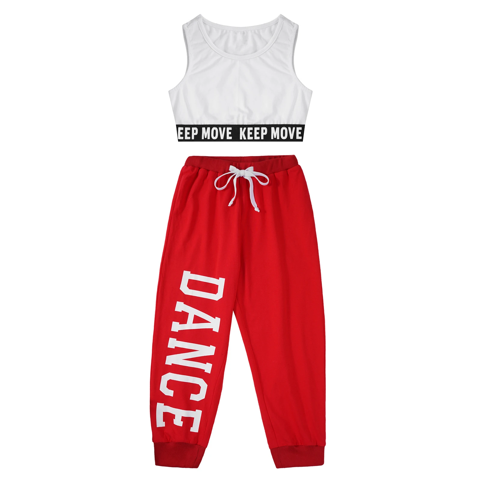 Conjunto de ropa deportiva para niños niñas, chándal de baile de Hip Hop, camiseta sin mangas con estampado de letras, Top corto con pantalones, de Jazz, trajes de baile|set de