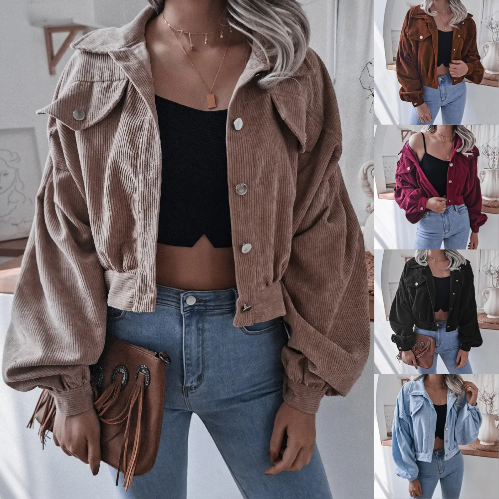 

2021 Winter Autumn Coat Short Jacket Women Corduroy Loose New Ladies Jackets Large Size Women Outerwear Casual Streetwear Female
