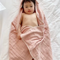 Blankets For Baby 6 Layer Organic Cotton Gauze Swaddle Rabbit Panda Hooded Design Bath Towel Solid Color Baby Stroller Blanket