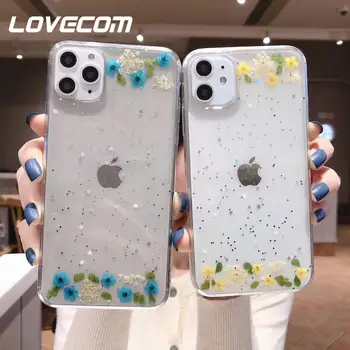 

LOVECOM Cute Real Dried Flower Phone Case For iPhone 11 Pro Max XR XS Max 6 6S 7 8 Plus X Soft Epoxy Clear Glitter Back Cover