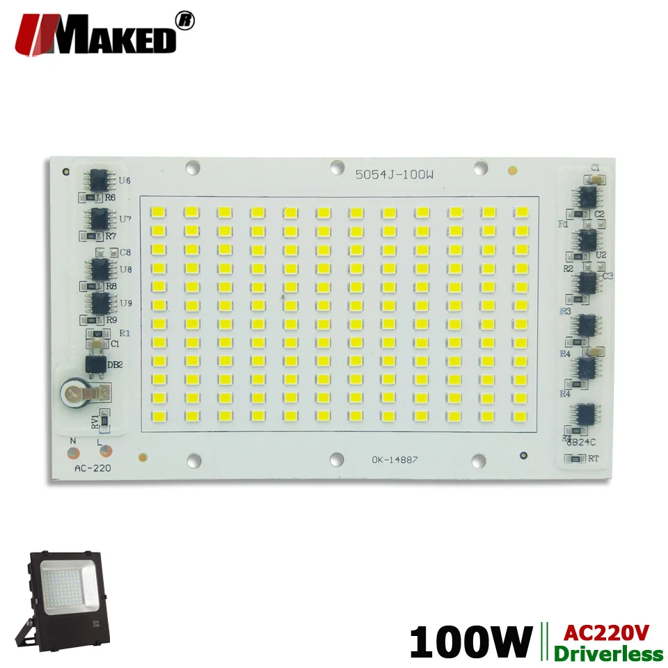 100 Вт AC 2835 в SMD 142 светодиодная печатная плата x 80 мм светодиодный прожектор умный IC