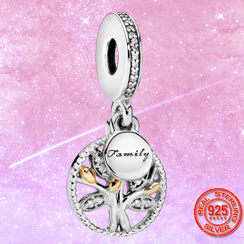 

HOT SALE 925 Sterling Silver Sparkling Family Tree Dangle Charm Beads Fit Original Pandora Bracelet Pendant Necklace Jewelry