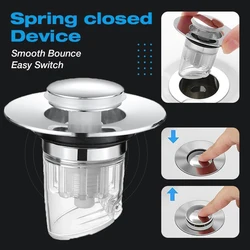 Triple Blockade Pop Up Sink Stopper Bounce Core Basin Drain Filter Hair Catcher Deodorant Bath Stopper Kitchen Bathroom Sink Dra