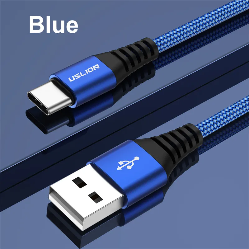 Синий USLION 3A type C кабель Быстрая зарядка 3,0 Быстрая зарядка USB кабель для Xiaom Redmi Note7 мобильный кабель передачи данных телефона для samsung huawei - Цвет: Синий