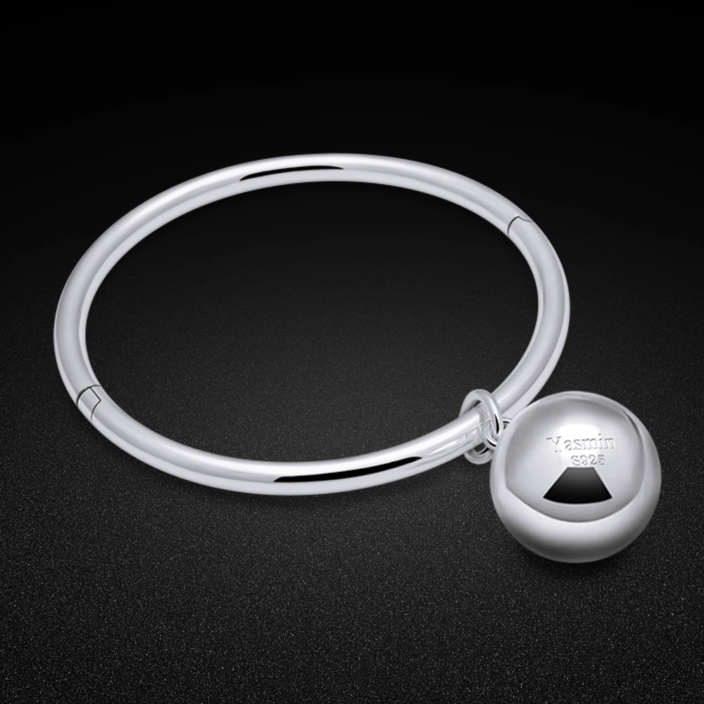 Браслет манжета женский из серебра 925 пробы с маленьким колокольчиком|silver bangle charm