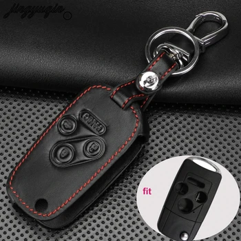 

jingyuqin Fit For Honda Accord Civic Pilot CRV 4 Button Flip Folding Remote Key Cover Leather Car Key Case