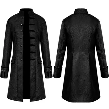 

Punk Vintage Tailcoat Jacket Overcoat Men Winter Outwear Buttons Casual Solid Coat M0823