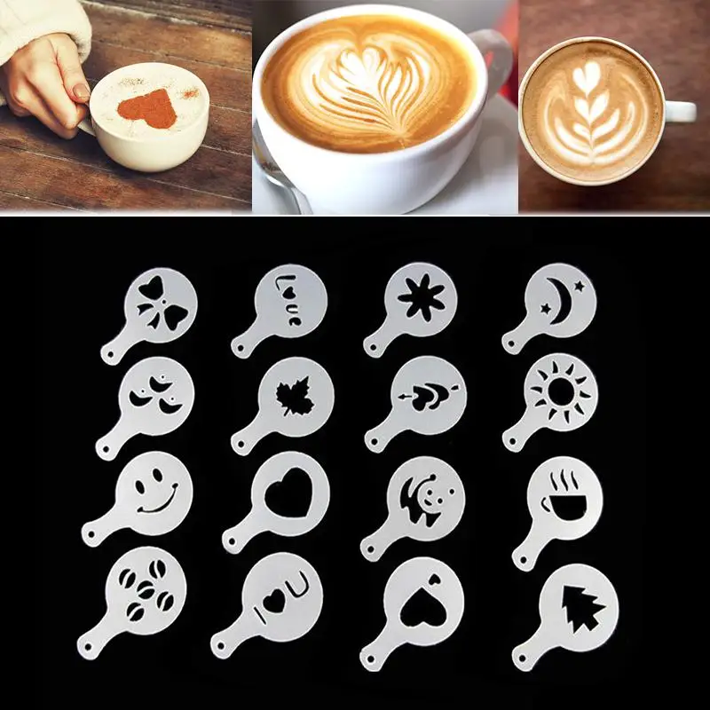 

16 PCS/Set Coffee Tool Decorating Latte Art Coffee Stencils Molds Shaker Spoon Templates Cappuccino Measure